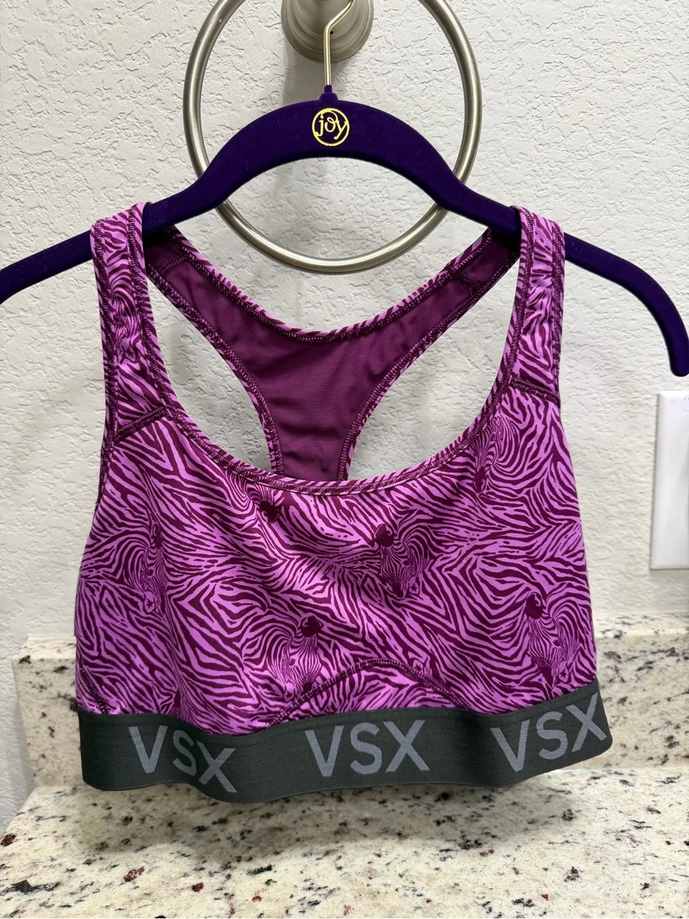 Victoria’s Secret VSX Sport Purple Zebra Print Racerback Sports Bra XL